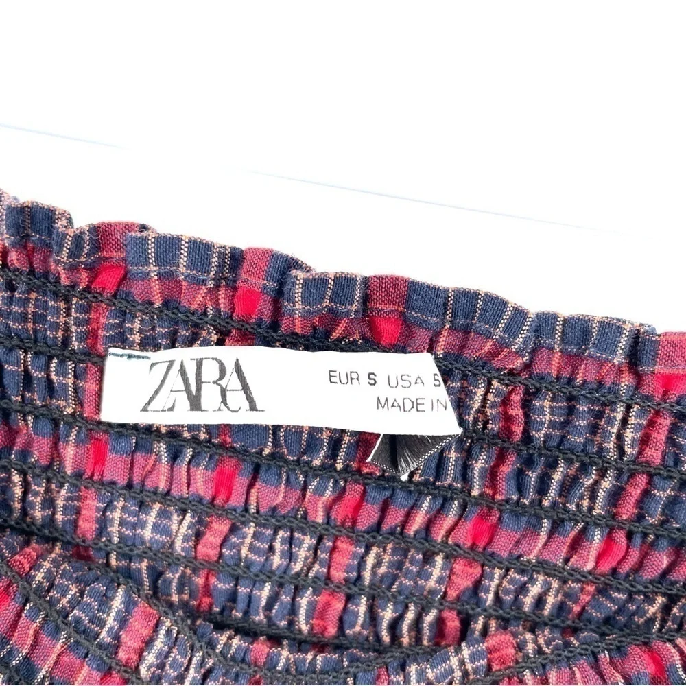 ZARA Plaid Cropped Long Sleeve Blouse Top - Picture 6 of 6
